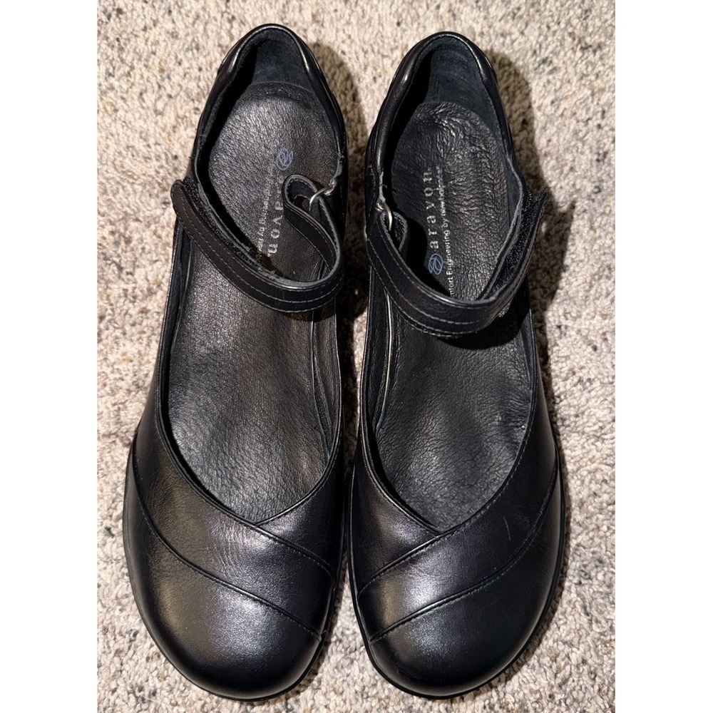 Aravon Womens Size 9.5 AA Black‎ Leather Mary Jane Heels Comfort Shoes